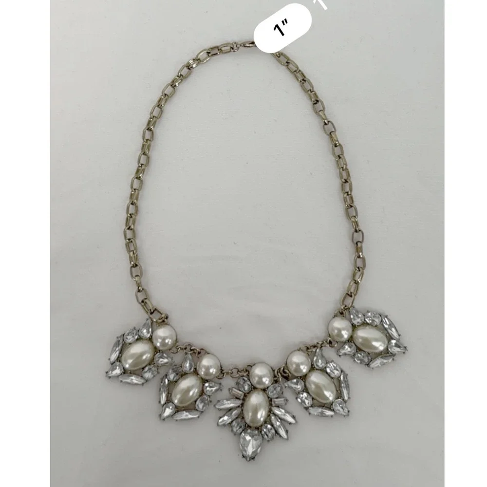 Faux Pearl Crystal‎ Bib Necklace Gold Tone Bridal Chic Formal Jewelry 103-170